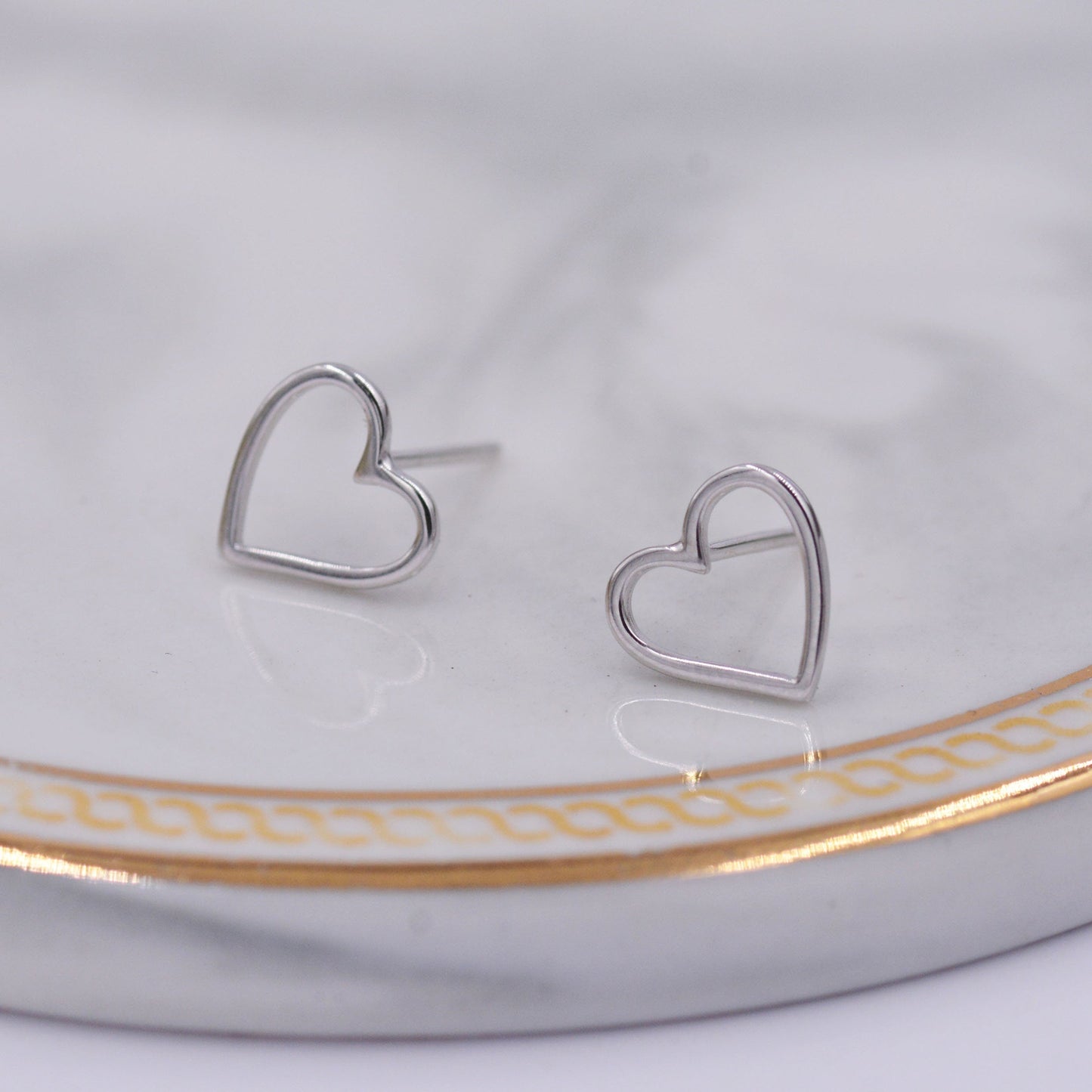 Sterling Silver Open Heart Stud Earrings, Cute, Fun, Minimalist, Simple and Elegant Jewellery