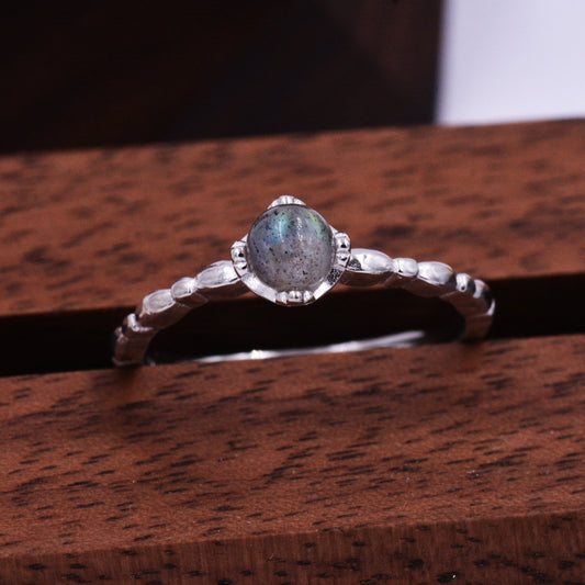 Sterling Silver Grey Labradorite Gemstone Ring - Adjustable Size - Semiprecious Natural Stone Jewellery