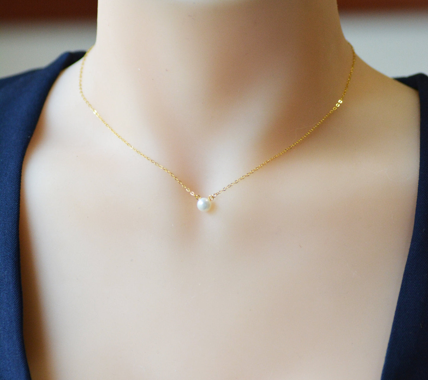 Sterling Silver Tiny Little  Freshwater Pearl Pendant Necklace,  Gold or Silver, Genuine Pearl Tiny and Delicate, Minimalist