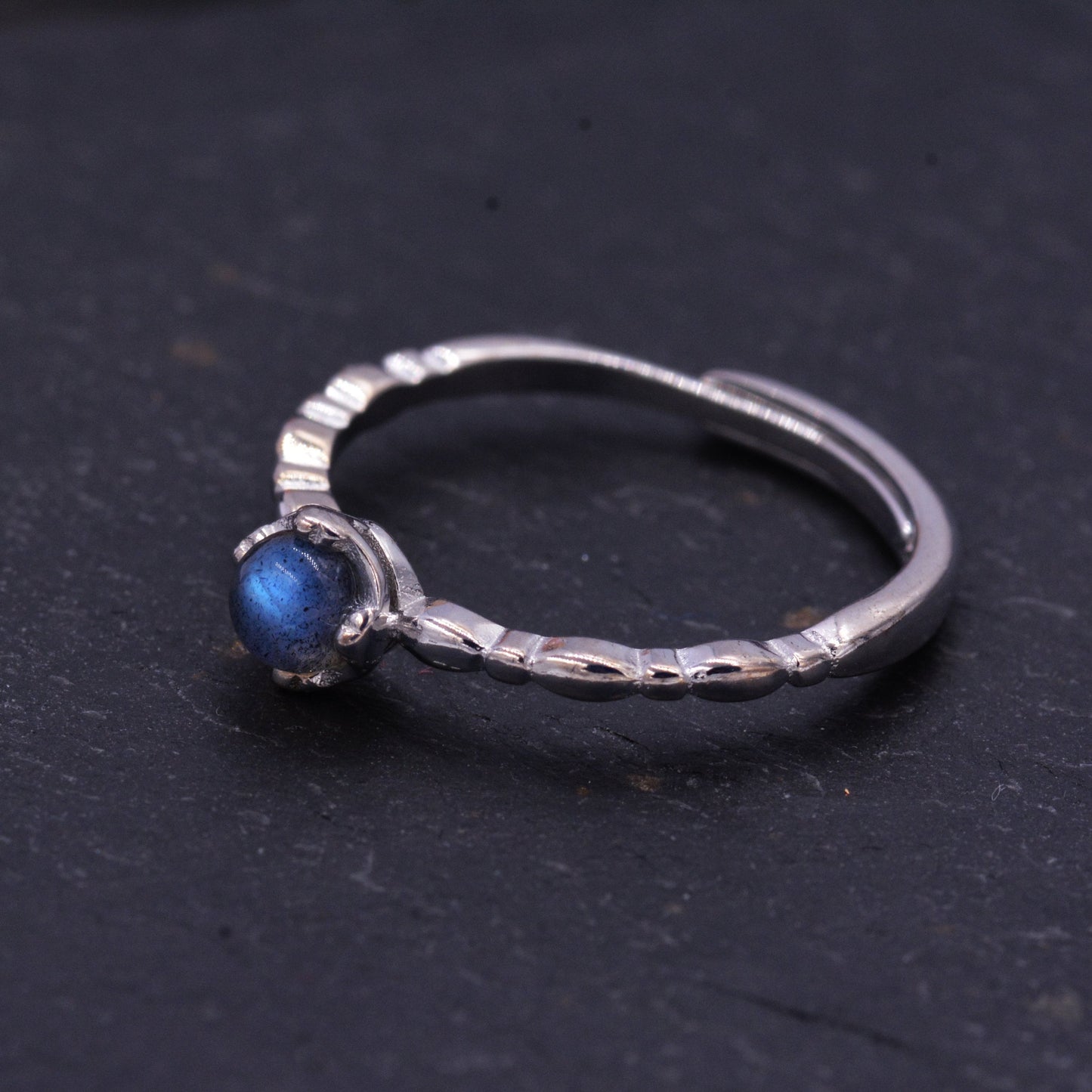 Sterling Silver Labradorite Gemstone Ring - Blue Flash - Adjustable Size - Semiprecious Natural Stone Jewellery