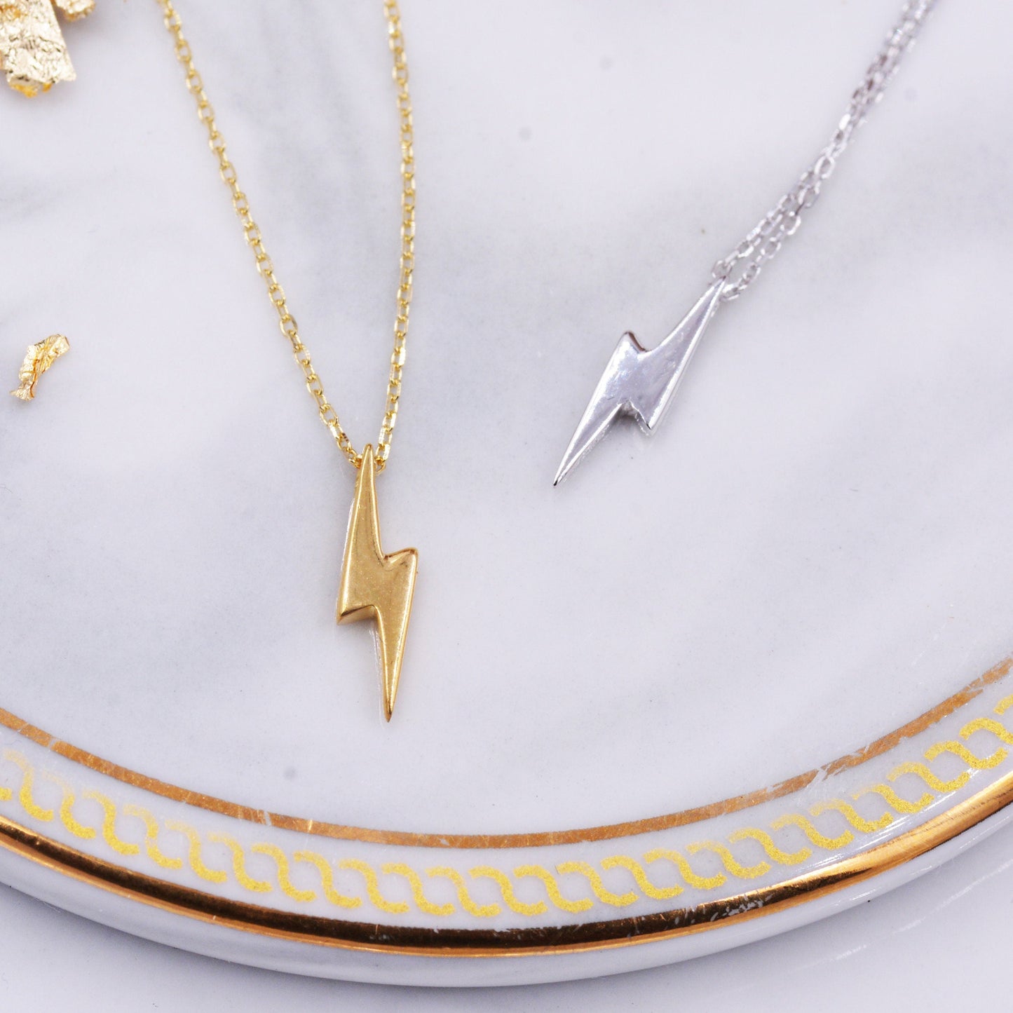 Sterling Silver Tiny Little Lightning Bolt Pendant Necklace,  Gold or Silver, Tiny and Delicate