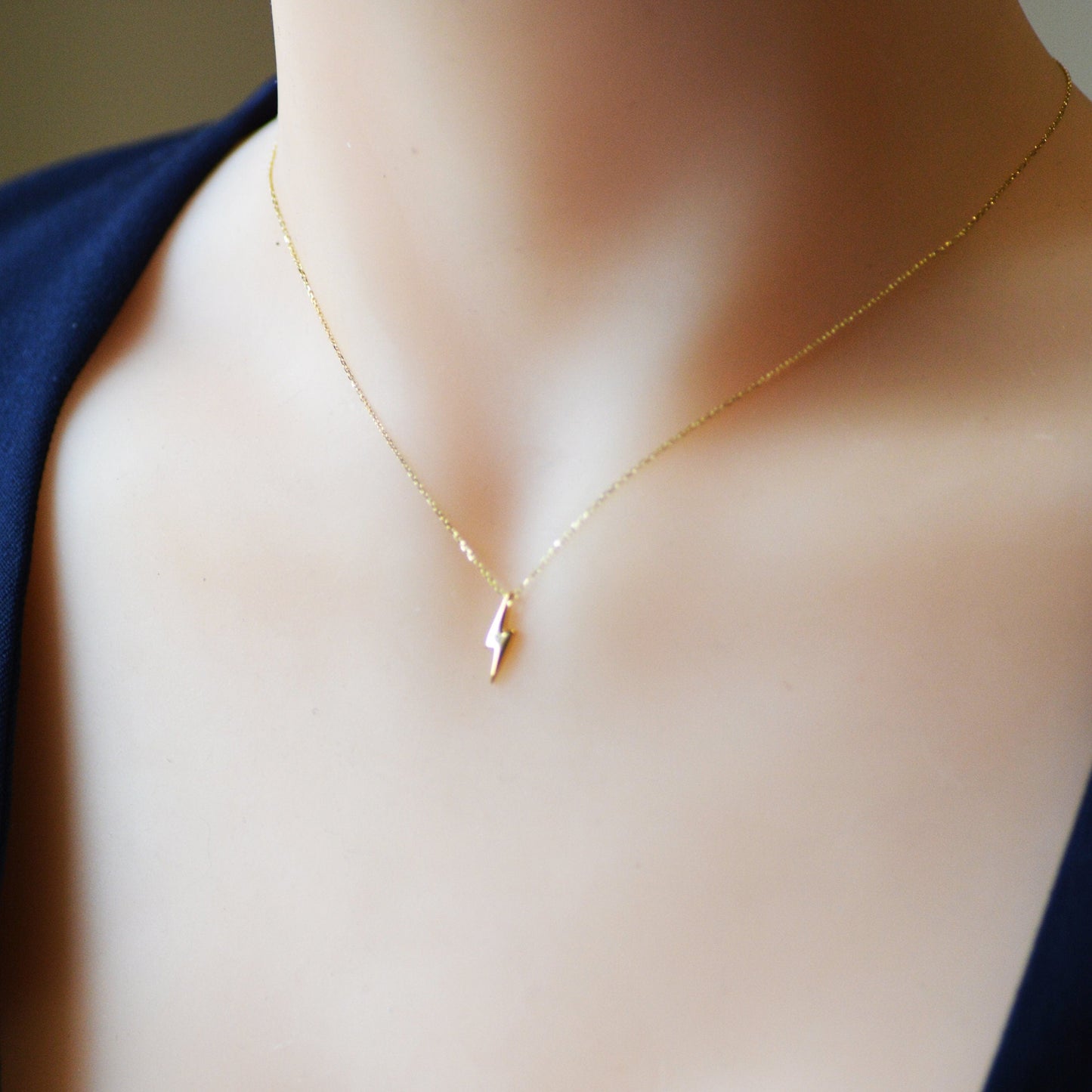 Sterling Silver Tiny Little Lightning Bolt Pendant Necklace,  Gold or Silver, Tiny and Delicate