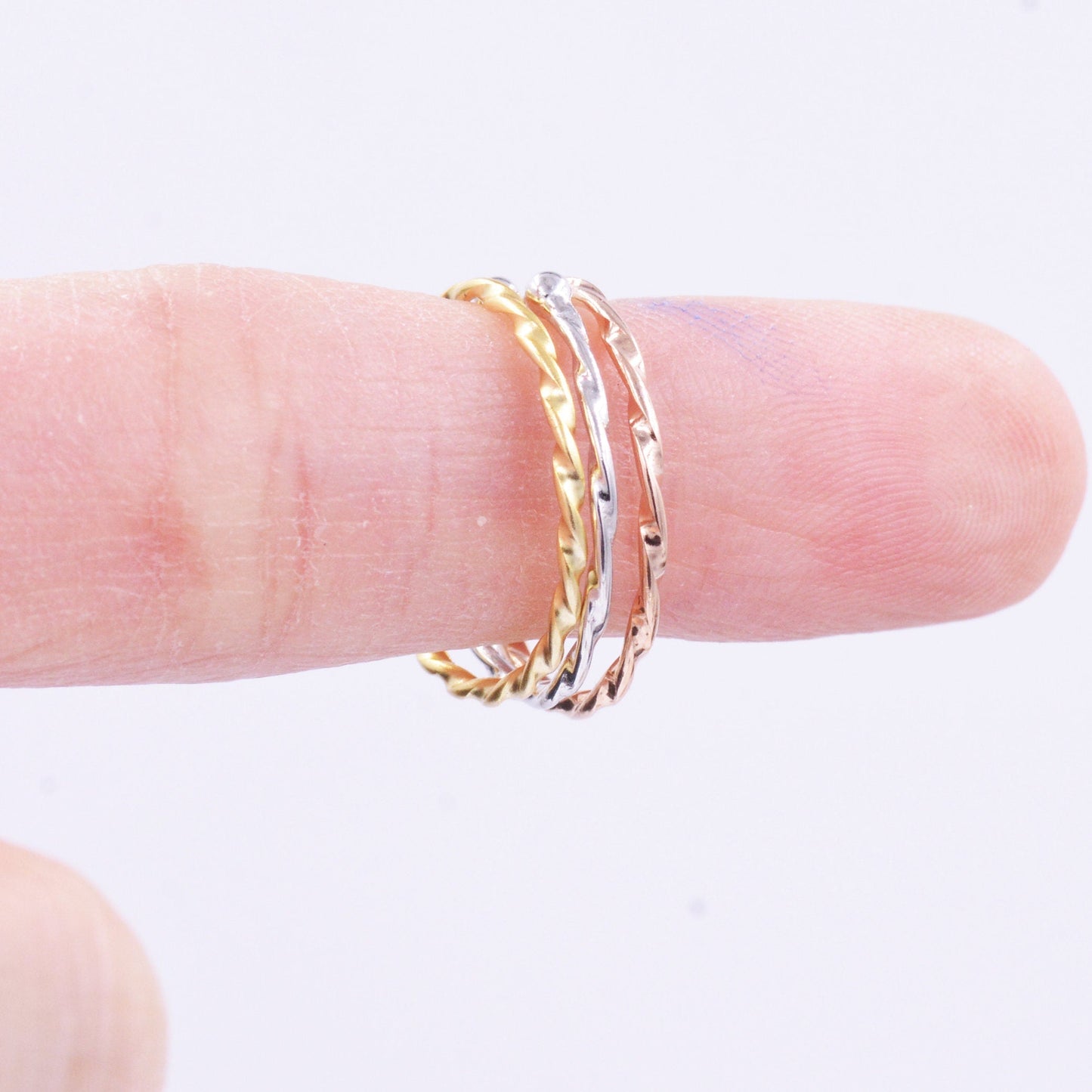 Sterling Silver Skinny Minimalist Ripple Stacking Rings - Twisted Design - 9ct Gold Vermeil Finish