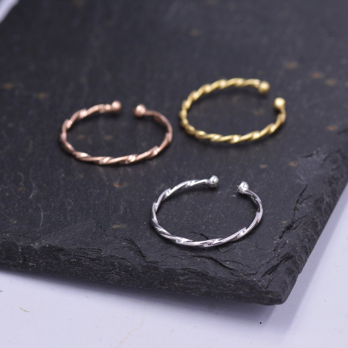 Sterling Silver Skinny Minimalist Ripple Stacking Rings - Twisted Design - 9ct Gold Vermeil Finish