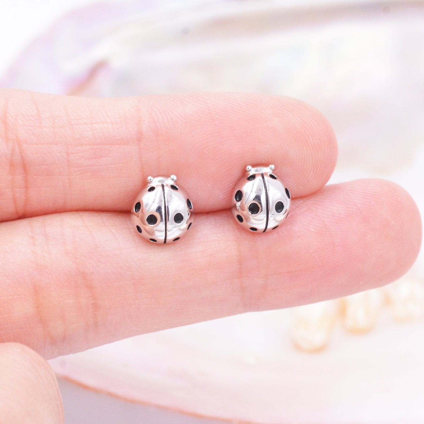 Sterling Silver Ladybird Stud Earrings, Animal Earrings, Cute and Quirky Q13