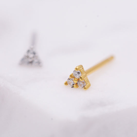 Three CZ Crystal Tiny Stud Earrings in Sterling Silver, Trinity Stud, Three Ball Stacking Earrings, Ear Stacks, Extra Tiny, Triple CZ