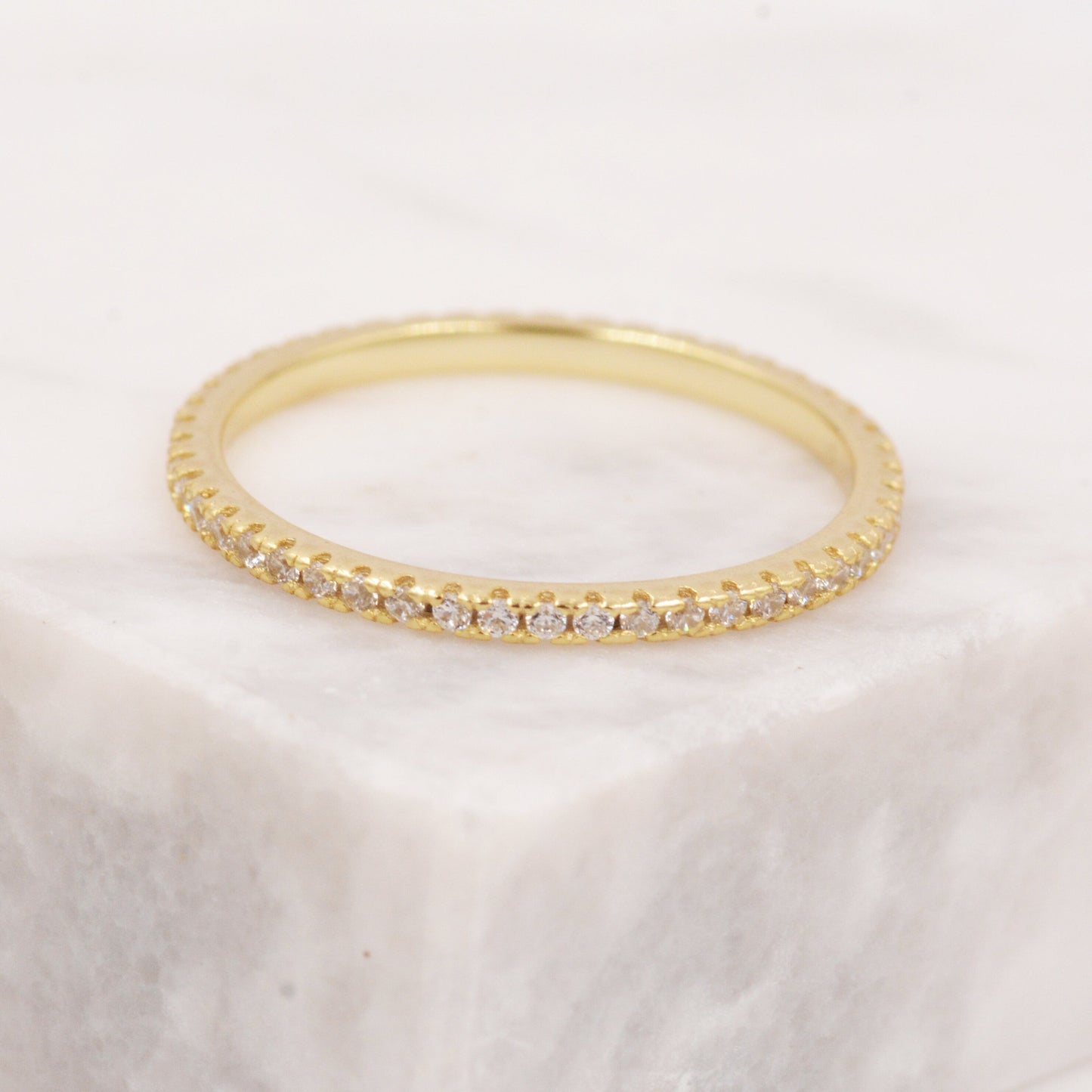 Skinny Crystal Pave Ring in Sterling Silver, Gold Vermeil Crystal Pave Ring, Stacking Rings, Eternity Ring, US 5 - 8