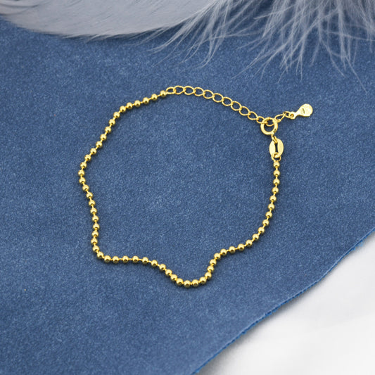 Sterling Silver Minimalist Skinny Ball Chain Delicate Bracelet and Anklet with Adjustable Chain, Silver or Gold