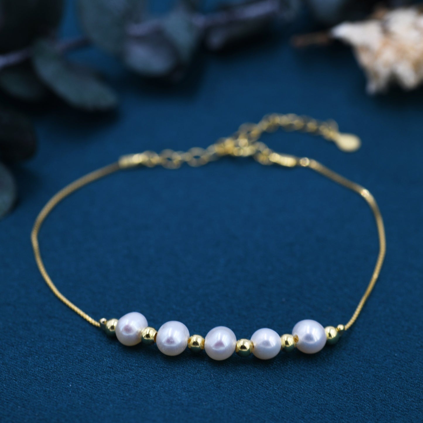 Sterling Silver Pearl and Silver Ball Beaded Bracelet, Silver or Gold, Real Freshwater Pearls, Natural Pearl Bracelet, Bridal Jewellery