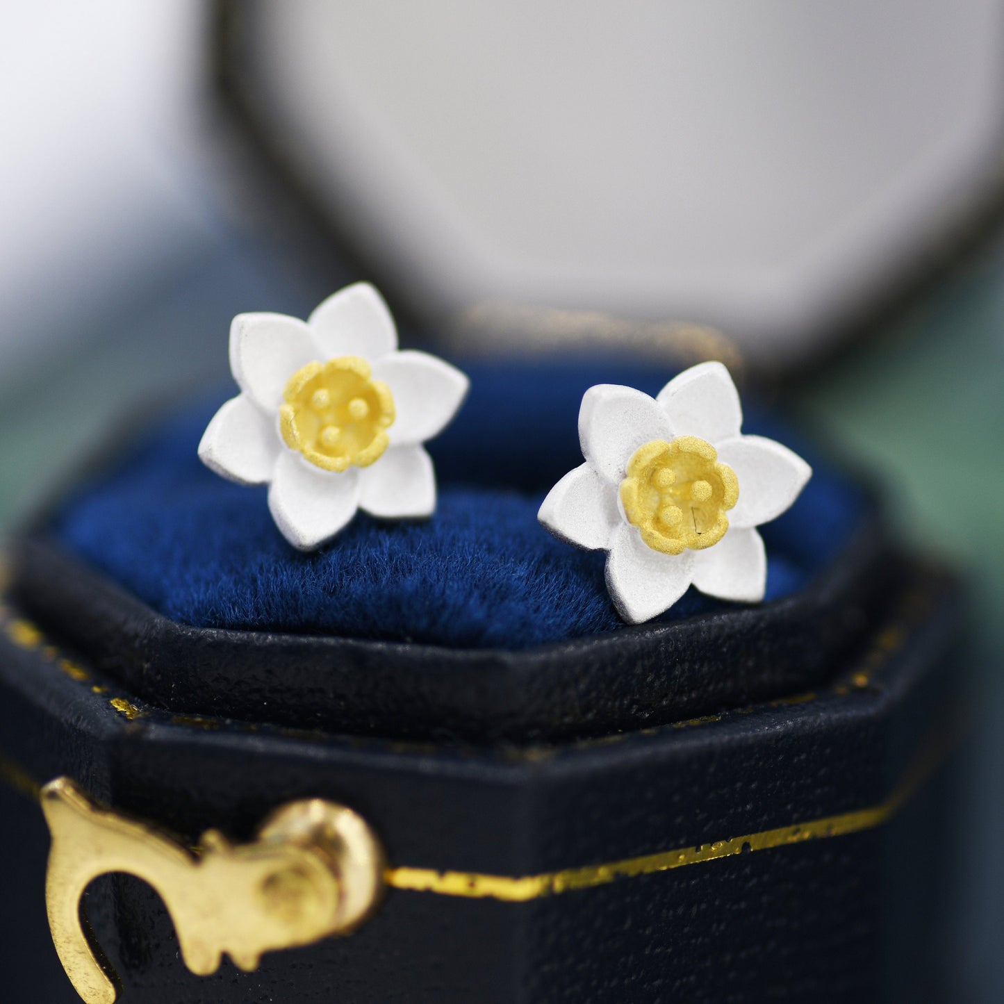 Sterling Silver Daffodil Flower Jewellery, Pretty and Cute Blossom Flower Stud Earrings , with Partial 18ct Gold Plating