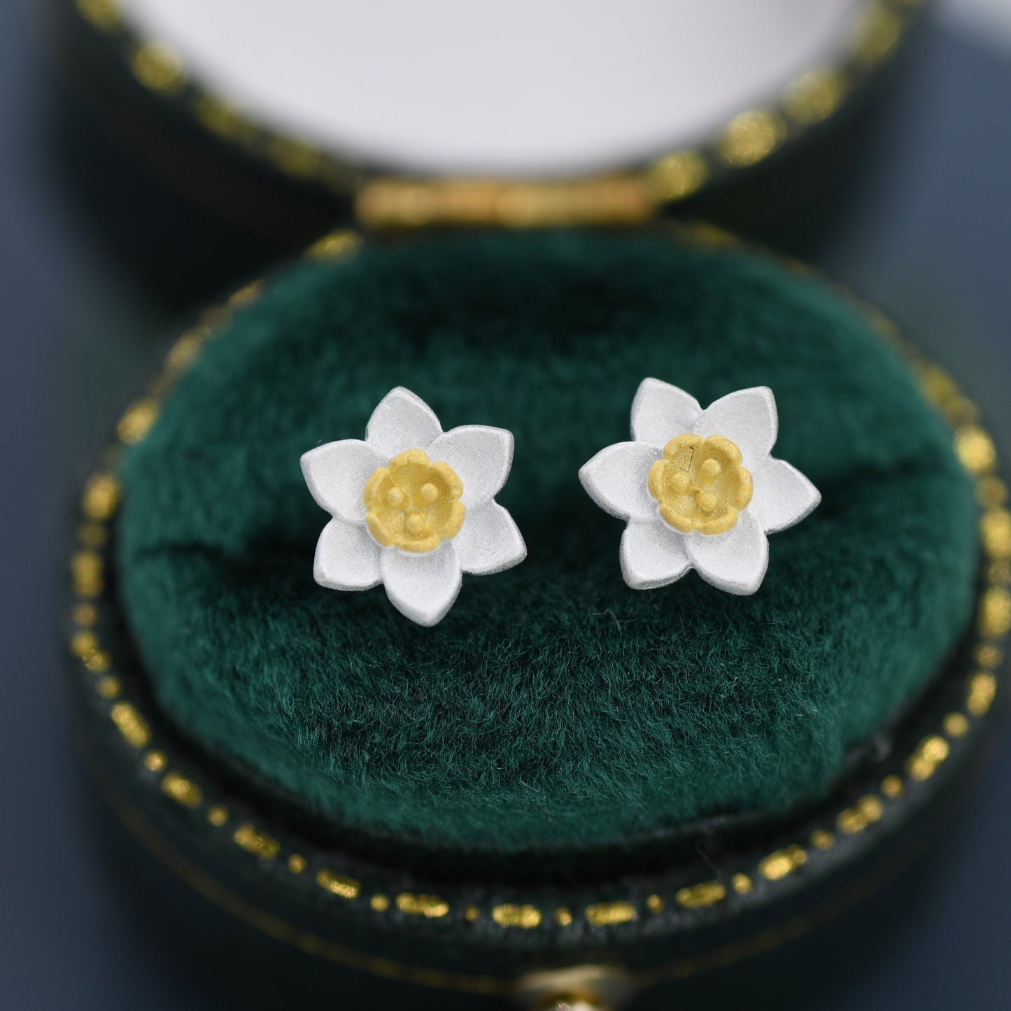 Sterling Silver Daffodil Flower Jewellery, Pretty and Cute Blossom Flower Stud Earrings , with Partial 18ct Gold Plating