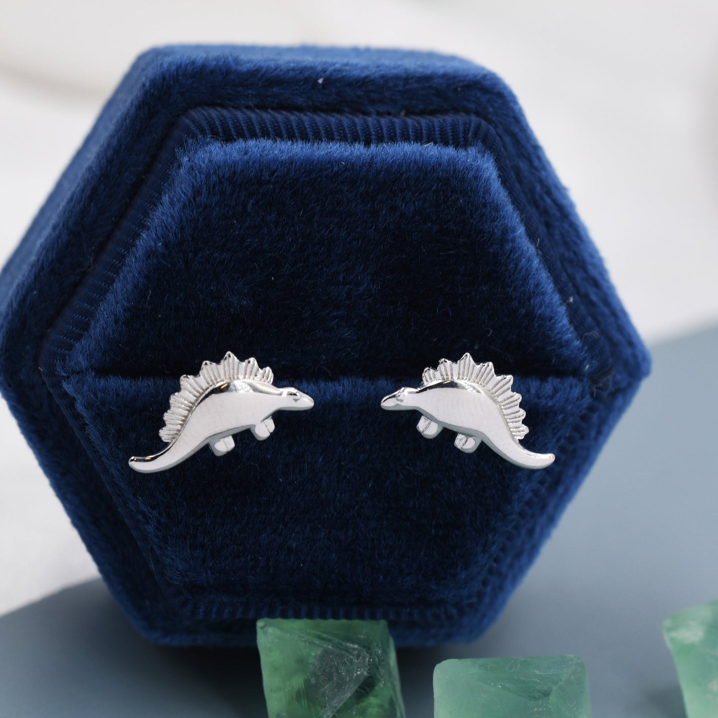 Super Cute Little  Stegosaurus Dinosaur Stud Earrings in Sterling Silver