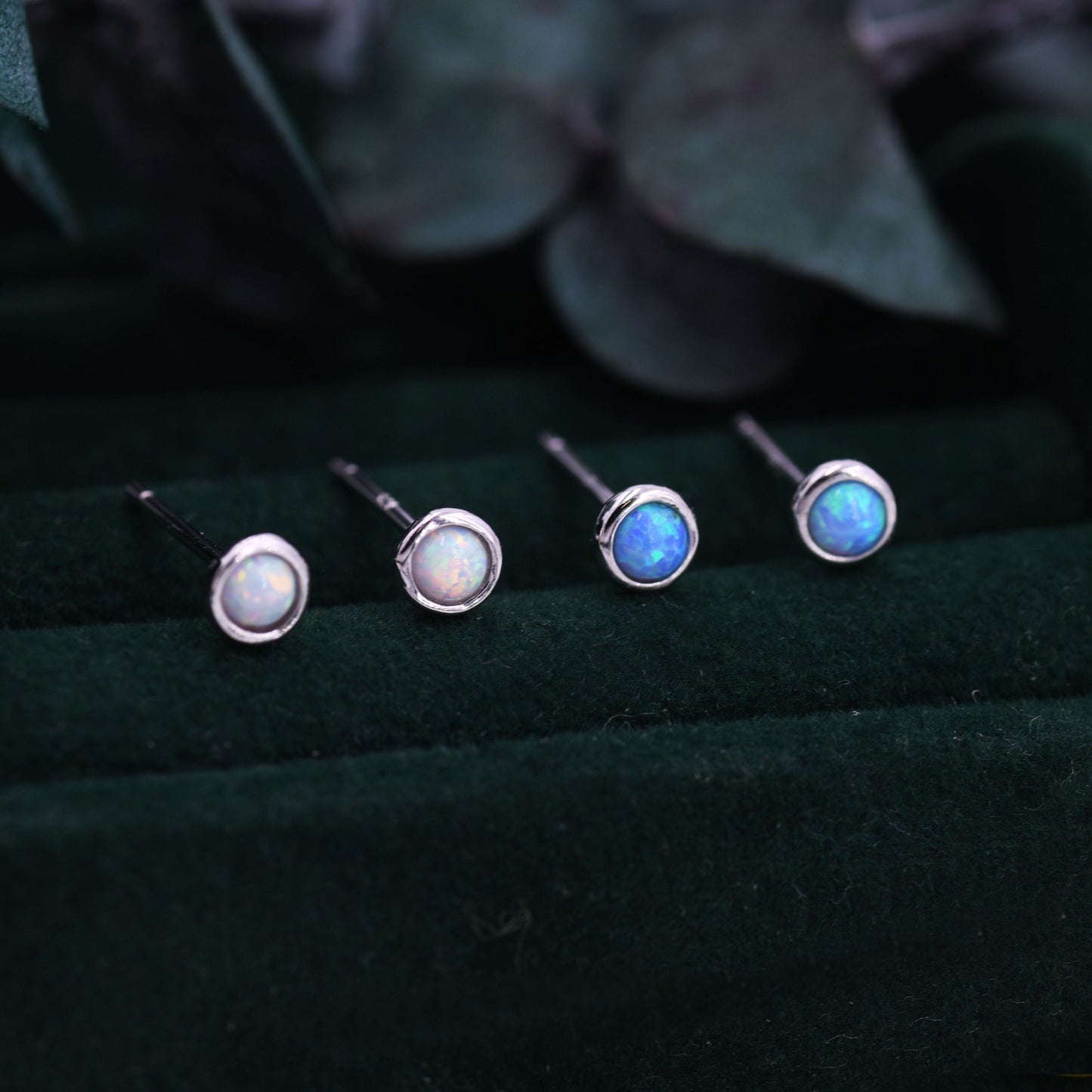 Sterling Silver Tiny Little Opal Stud Earrings, 3mm Blue or White Opal, Gold or Silver, Semi-precious Jewellery