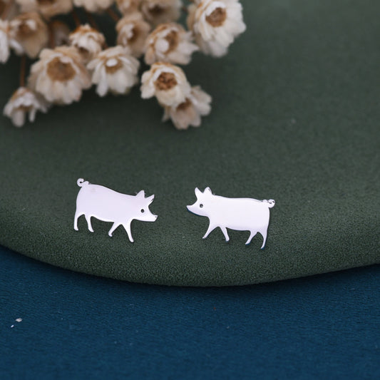 Pig Stud Earrings in Sterling Silver, Cute Fun Quirky, Jewellery Gift for Her, Animal Lover, Nature Inspired, Pigs Can Fly Stud