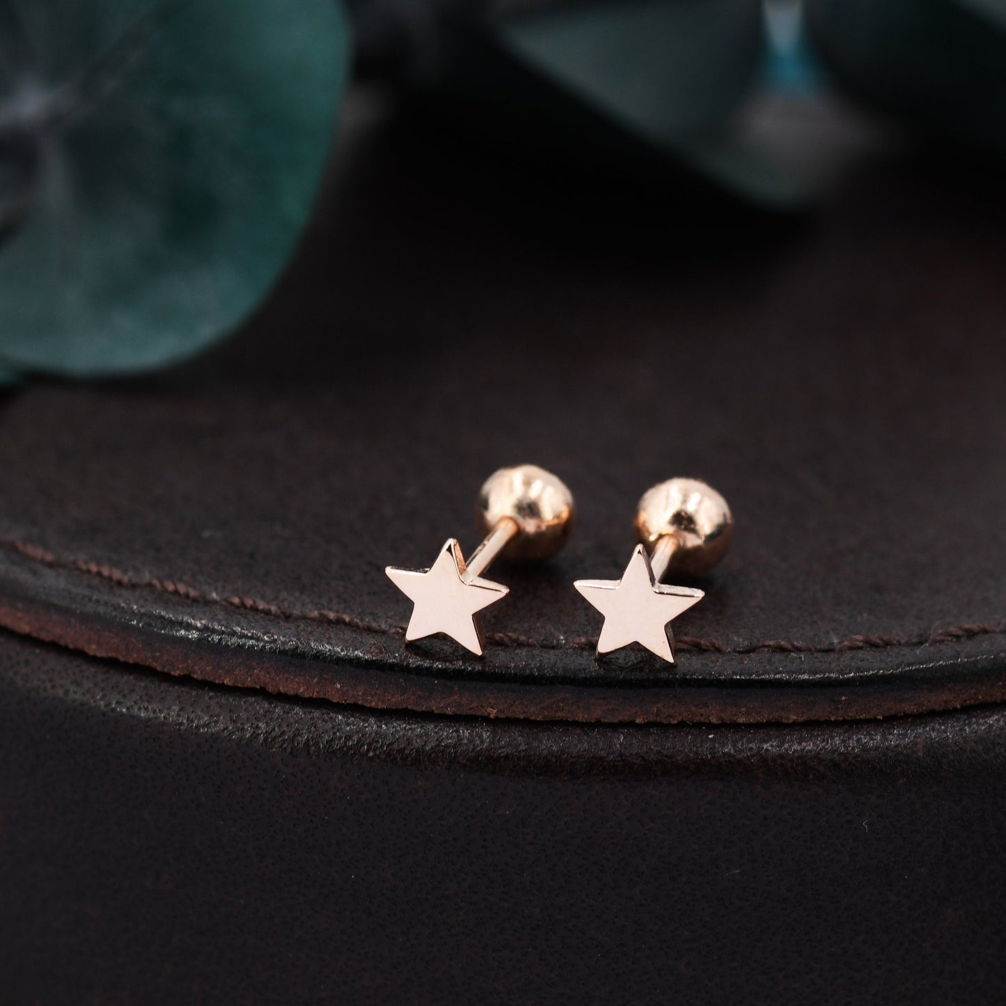 Small Pair of Star Screw Back Earrings in Sterling Silver, Rose Gold and Silver, Screw Back Earrings - helix ,cartilage , conch, tragus