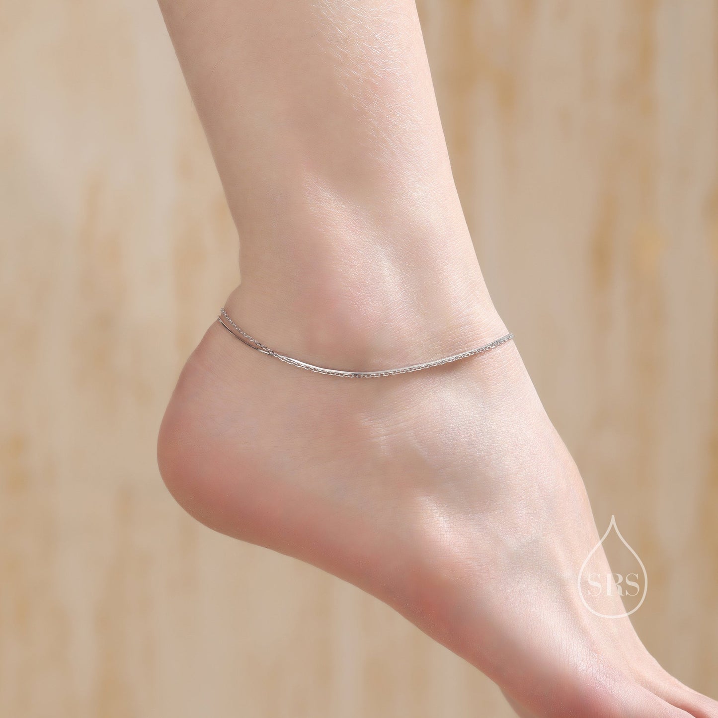 Sterling Silver Double Layer Anklet, Silver or Gold, Two Layer Anklet, Silver Anklet